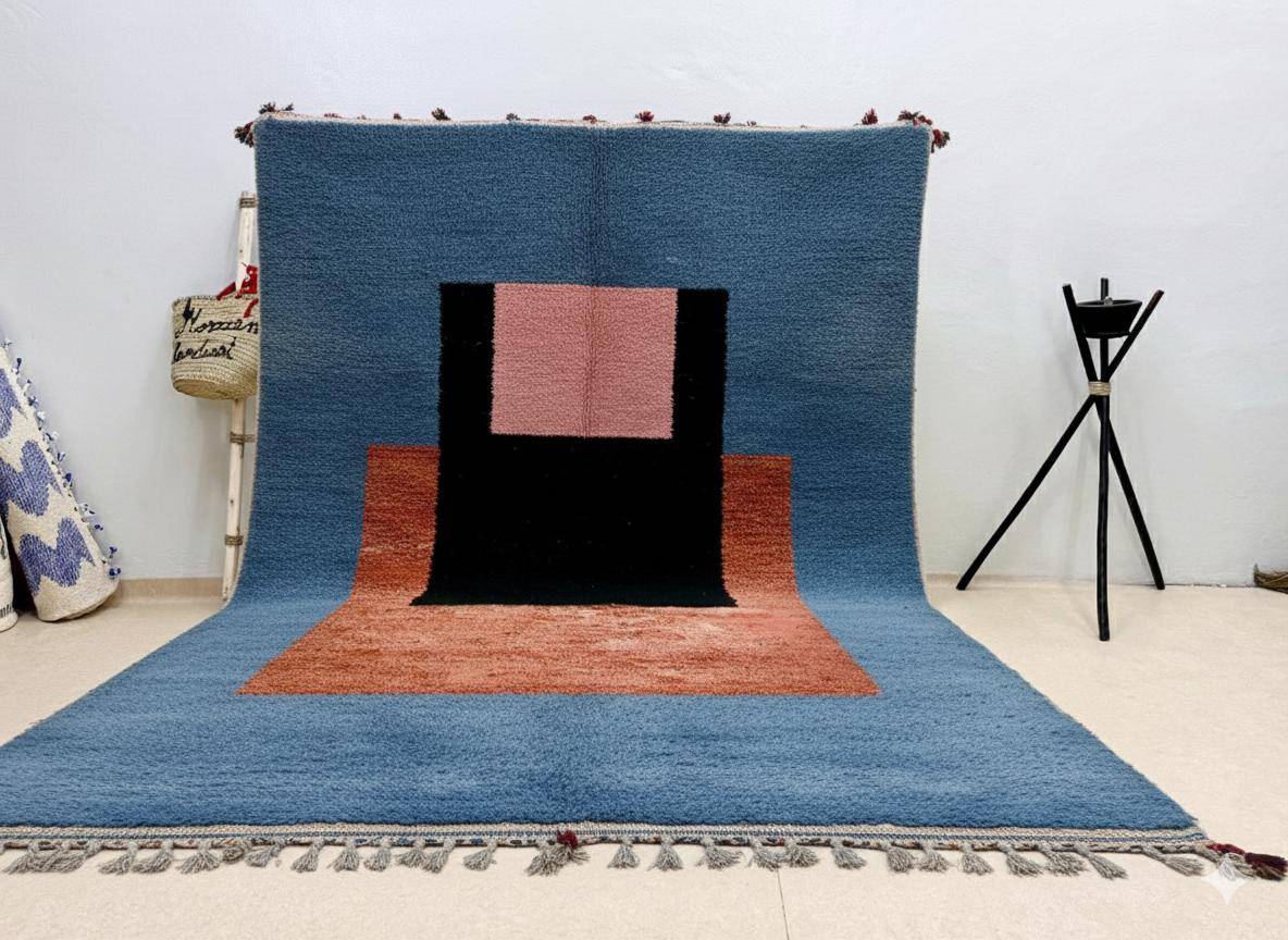 Handwoven Moroccan rug, natural wool, 250cm x 150cm, elegant decoration.