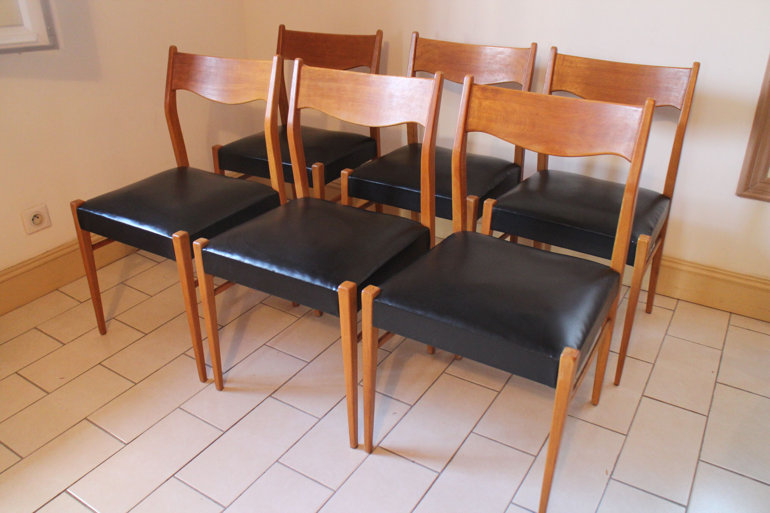 Series of 6 Scandinavian chairs in teak and skaÏ
