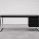 Vintage Mid-Century Danish Modern Minimalist Black Oak Desk with Chrome Base