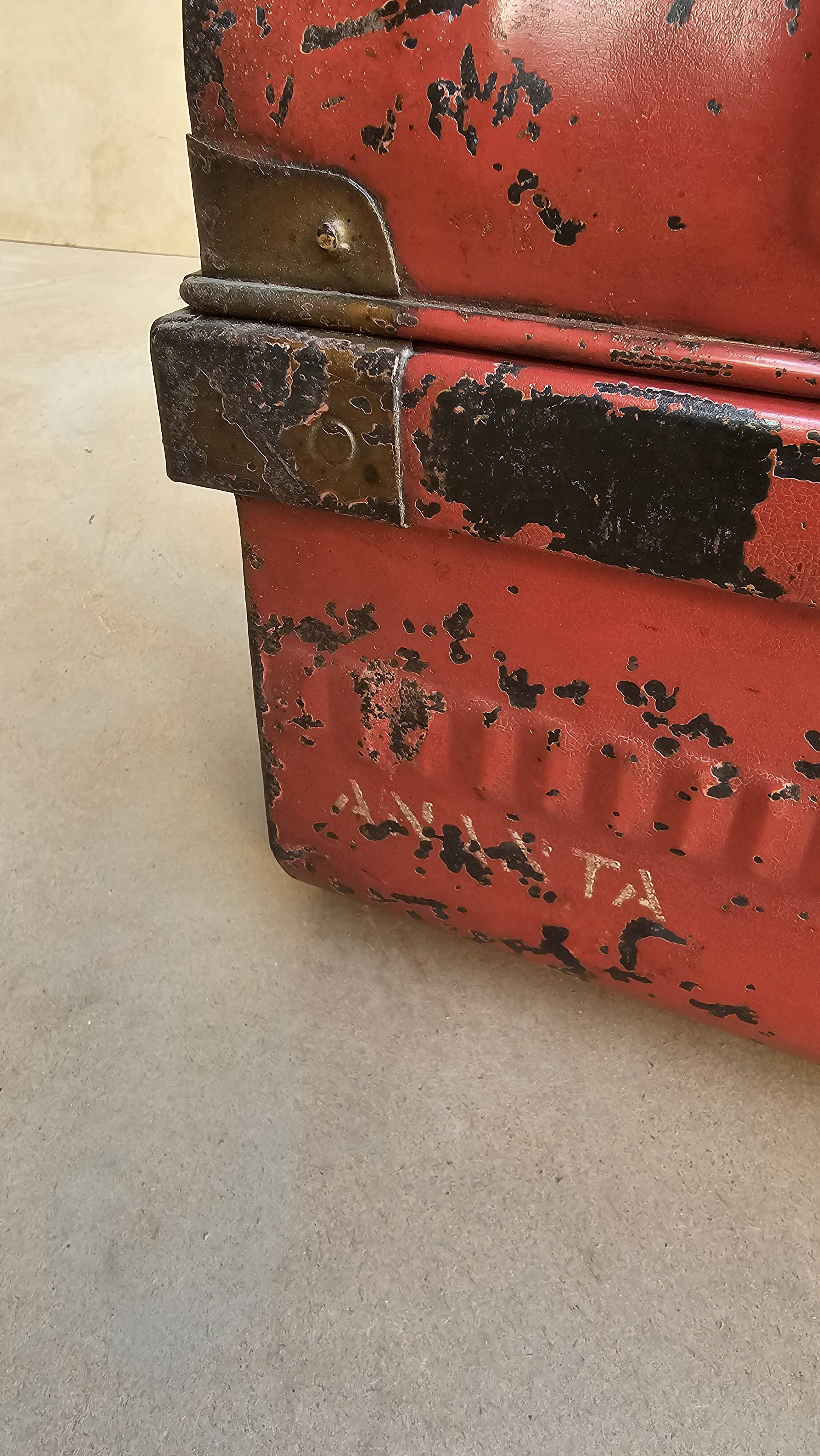 Old metal and brass travel trunk from the Indian Railway