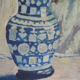 Ancient painting painted on cardboard bouquet of flowers in a vase