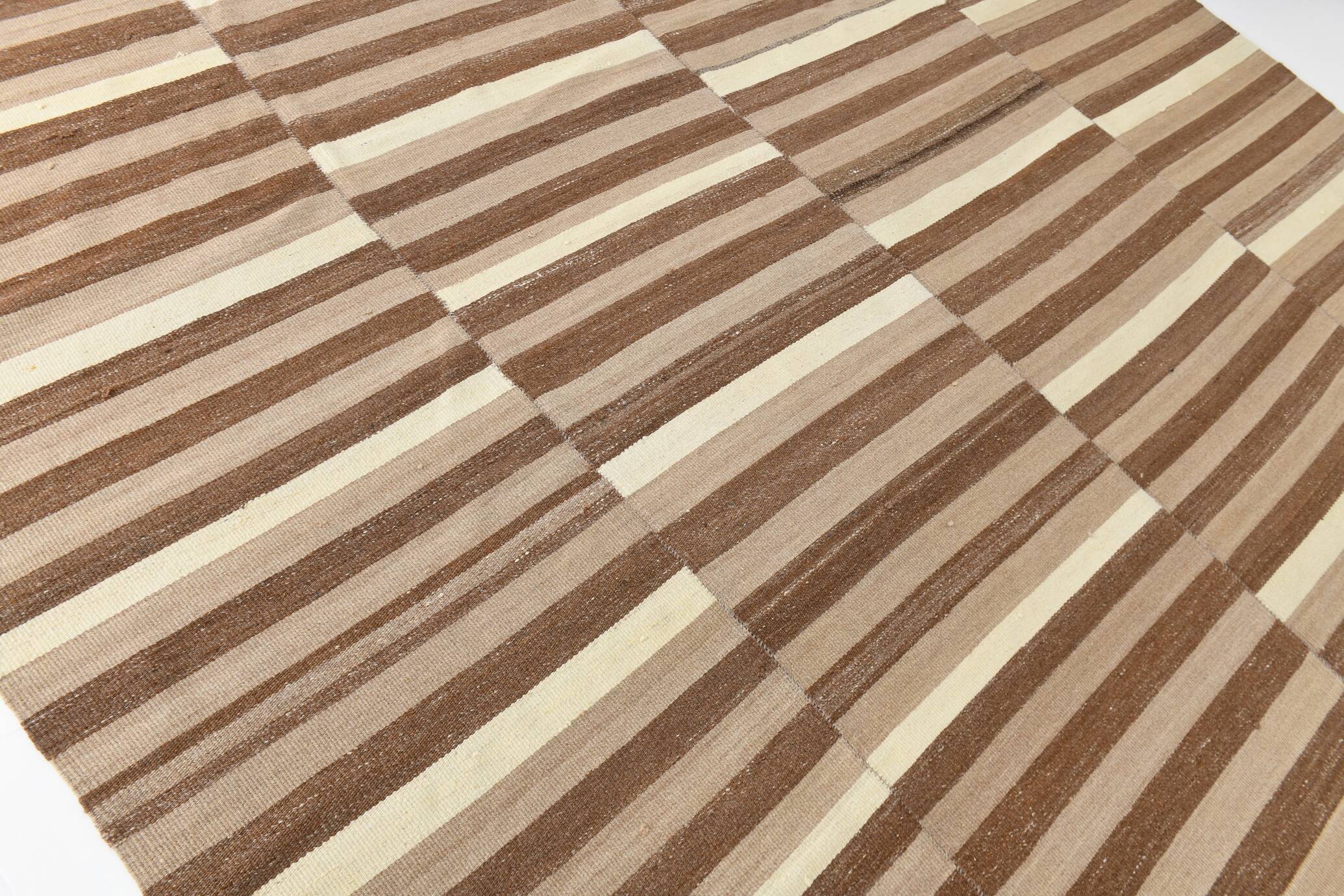 10x13 Dark Brown & Beige Vintage Kilim Rug, 311x394Cm