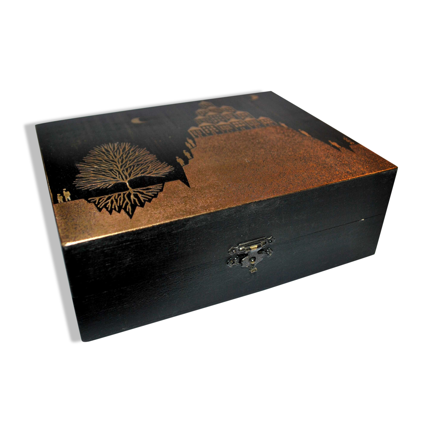 Box modernist box in wood and brass engraved DESIGN Artist JP Chevalier Dinanderie