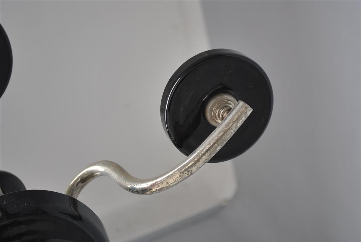 Chandelier 1930 tubular arms to 6 lights black opaline cups