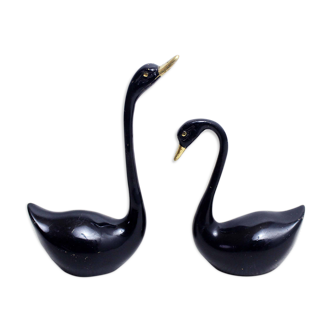 Set of 2 black brass swans