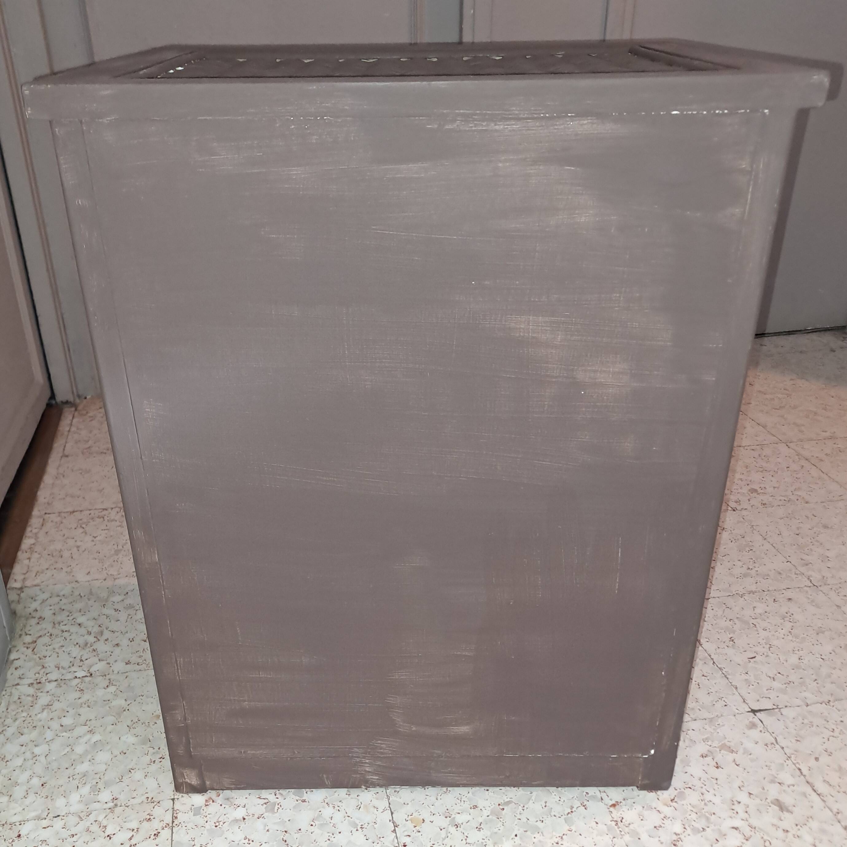 Wooden and wicker storage unit France 1980 / in dark brown repainted wood and 3 wicker drawers