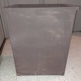 Wooden and wicker storage unit France 1980 / in dark brown repainted wood and 3 wicker drawers