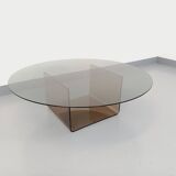 Vintage round glass and plexiglass coffee table, Space Age style, 70s