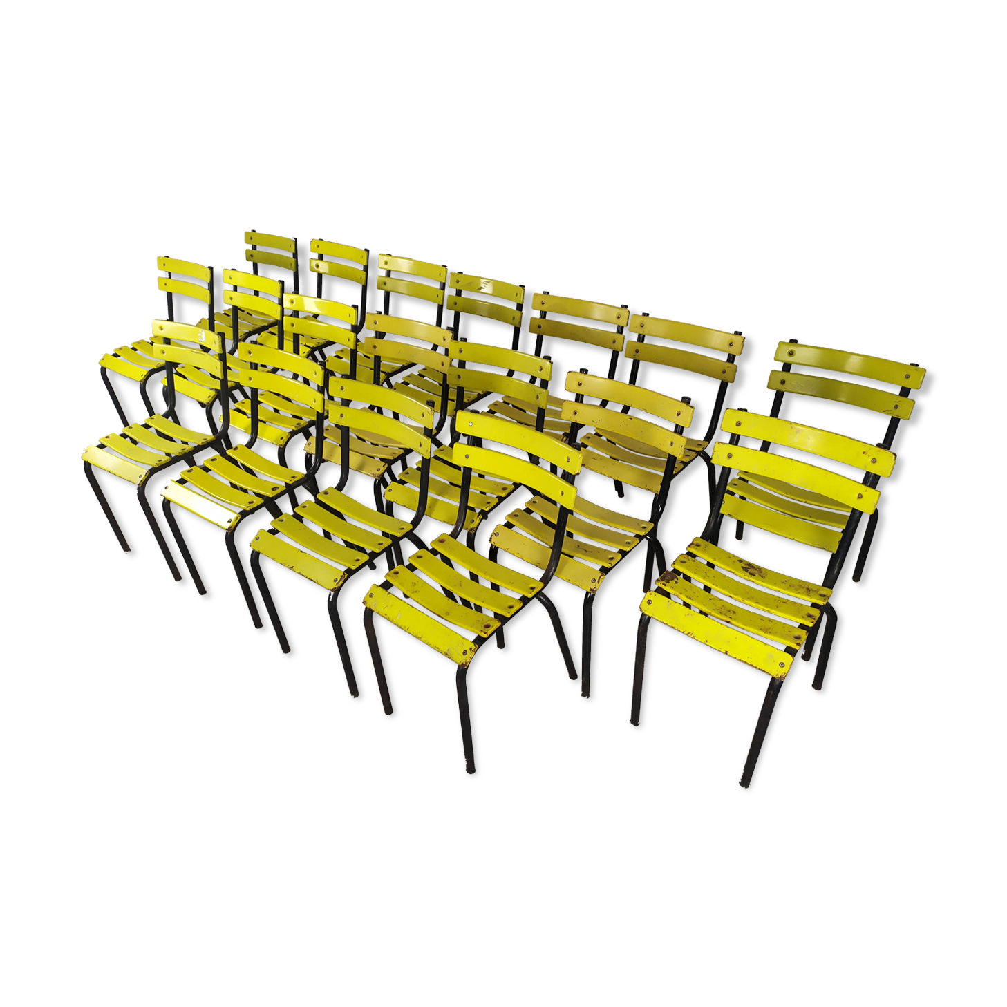 18 yellow metal bistro chairs