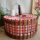 Wicker and red and white gingham checked fabric pendant light - vintage