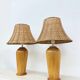 Vintage Ikea solid wooden table lamps with rattan shade, 1980s