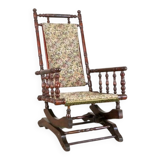 Antique Spring Rocking Chair in Floral Fabric, 1890s