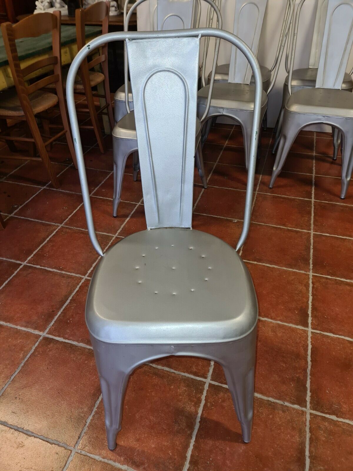 8 industrial iron chairs