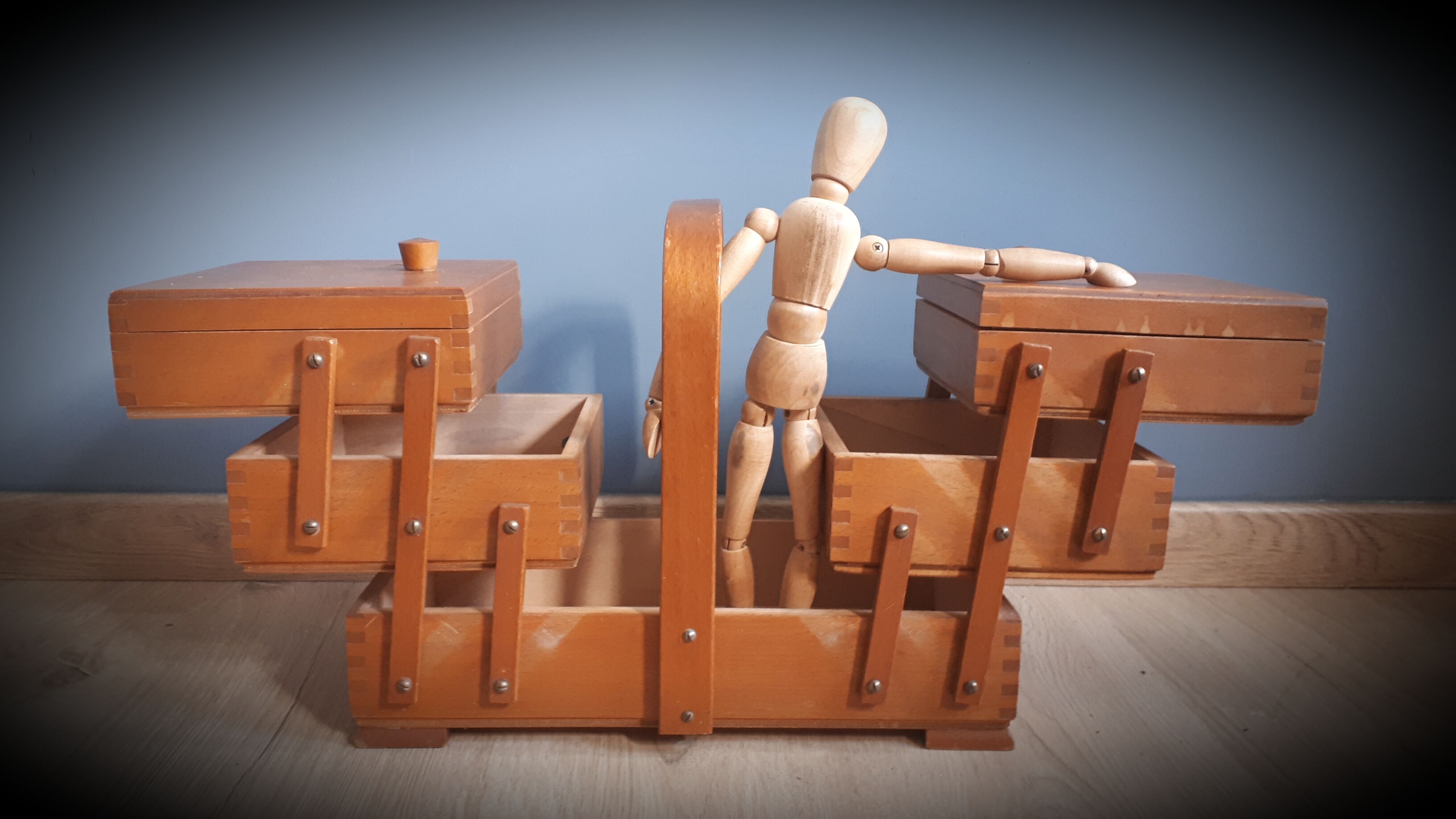 Wooden sewing basket