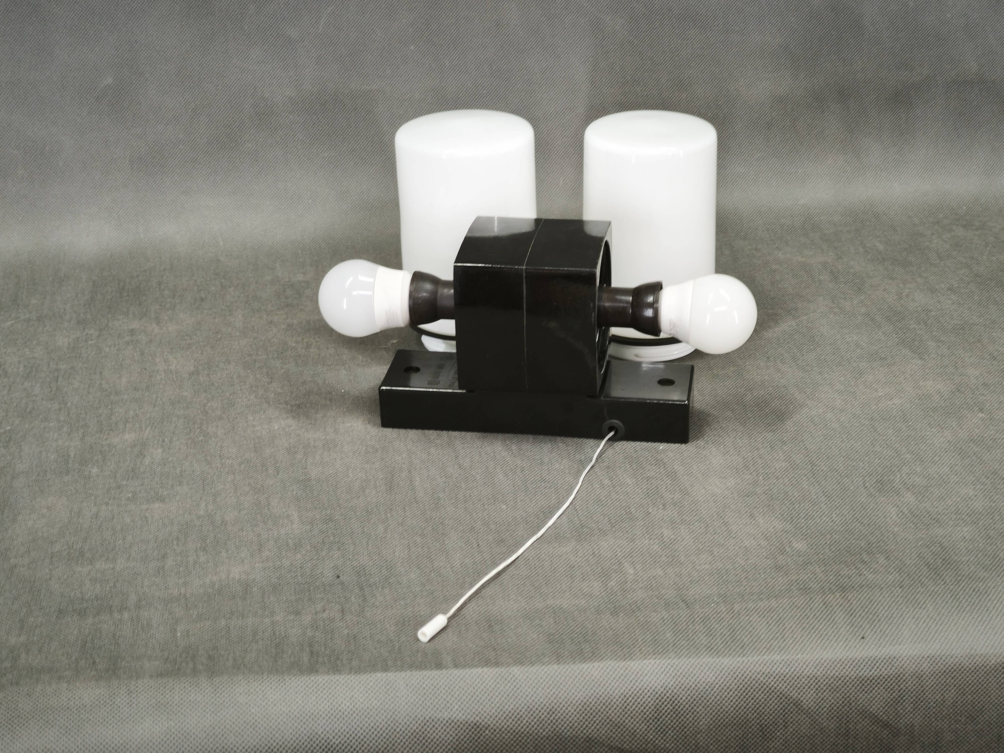 Pair of Opaline Glass and Bakelite Wall Lights, Czechoslovakia, 1960s