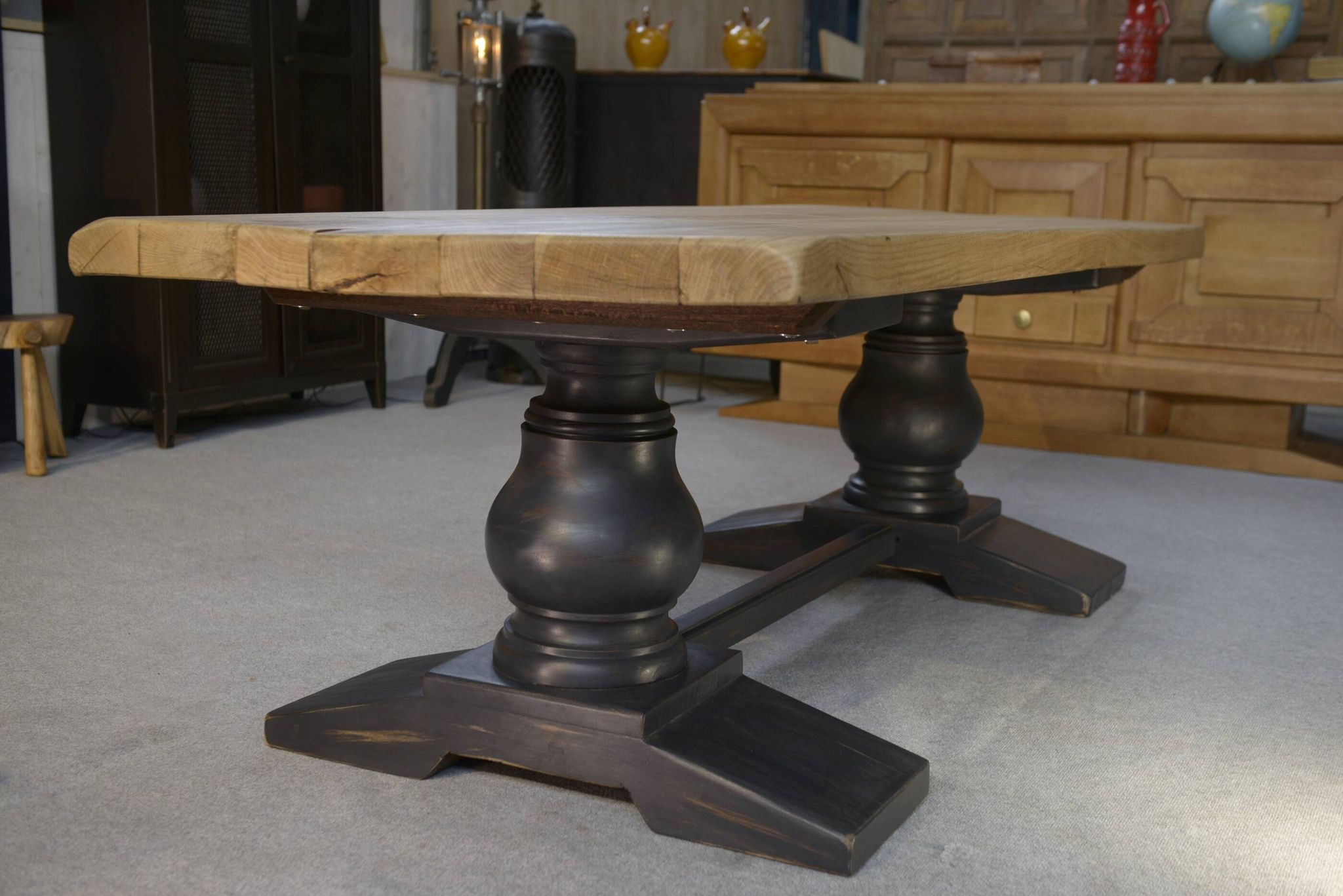 Antique monastery table in solid oak, dovetail joint, 20th century
