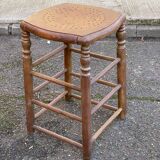 Vintage square stool made of solid wood from the 19th century, 55cm.