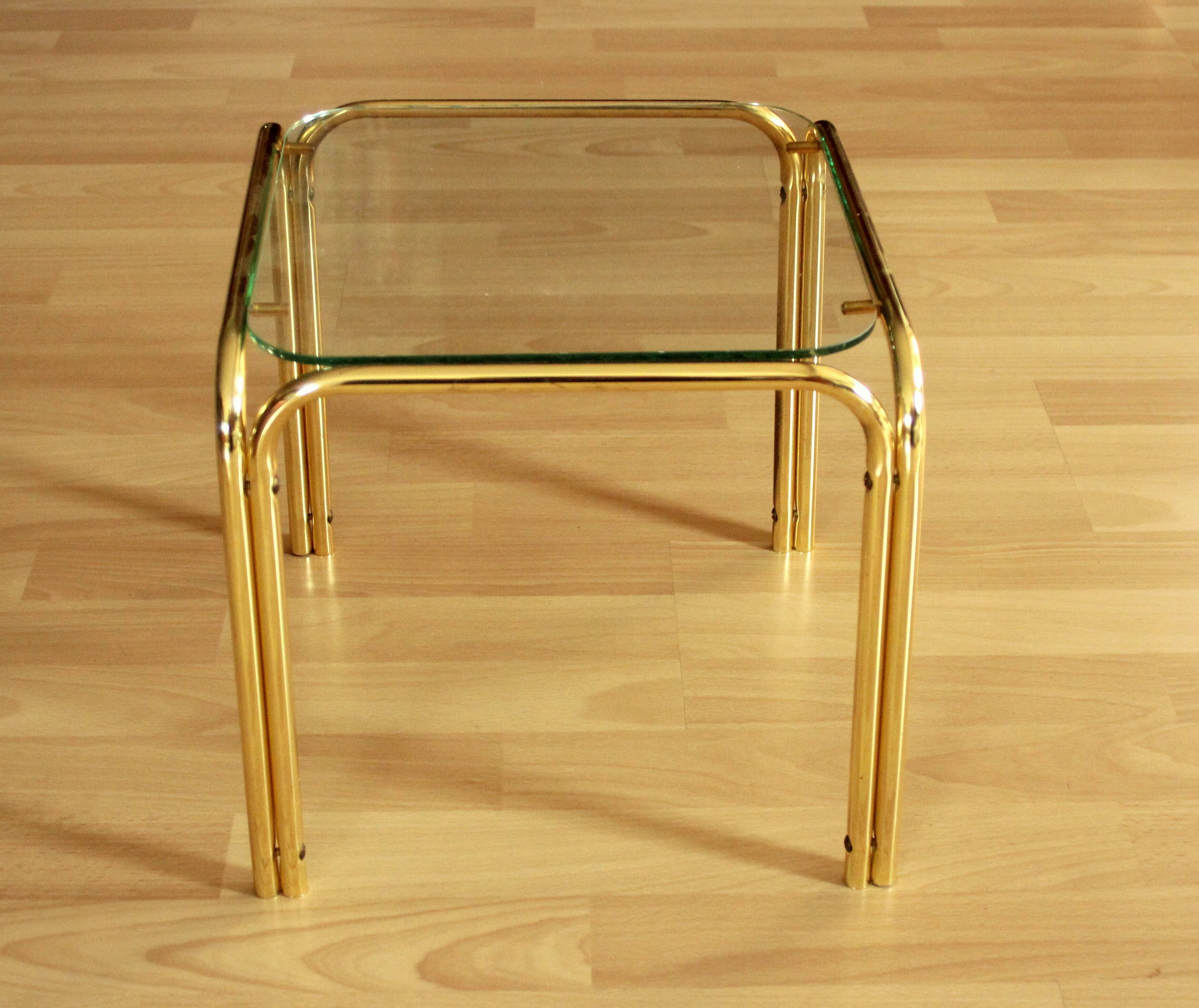 Small brass and glass side table, ideal as a plant stand, vintage from the 70s