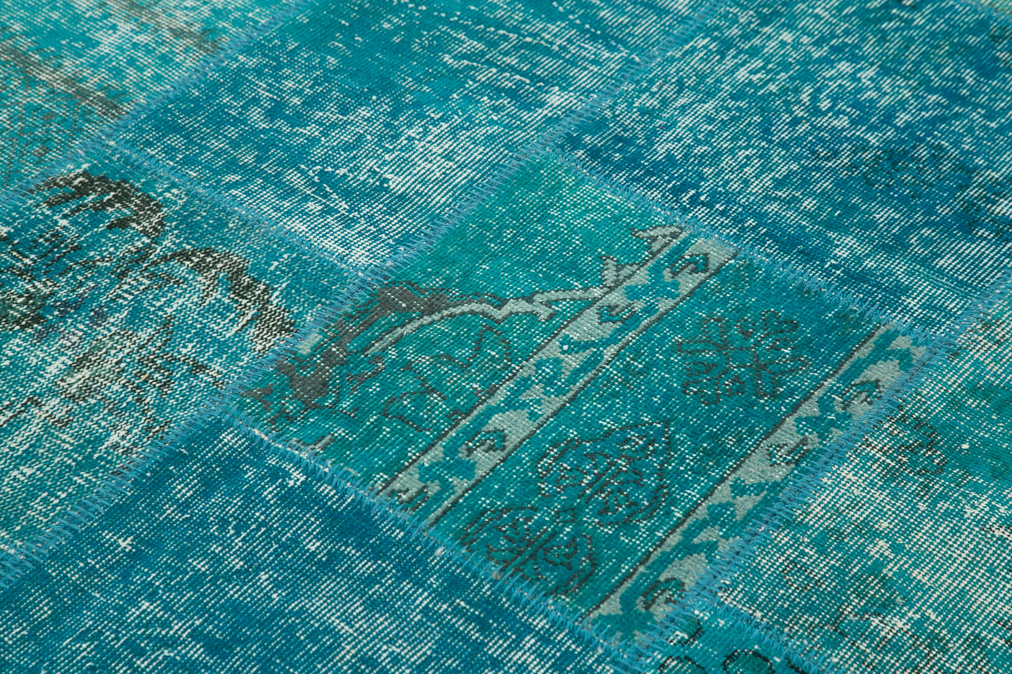 Hand-Knotted Oriental Overdyed 171 cm x 240 cm Turquoise Patchwork Rug