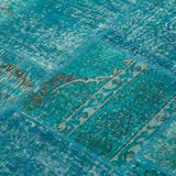 Hand-Knotted Oriental Overdyed 171 cm x 240 cm Turquoise Patchwork Rug
