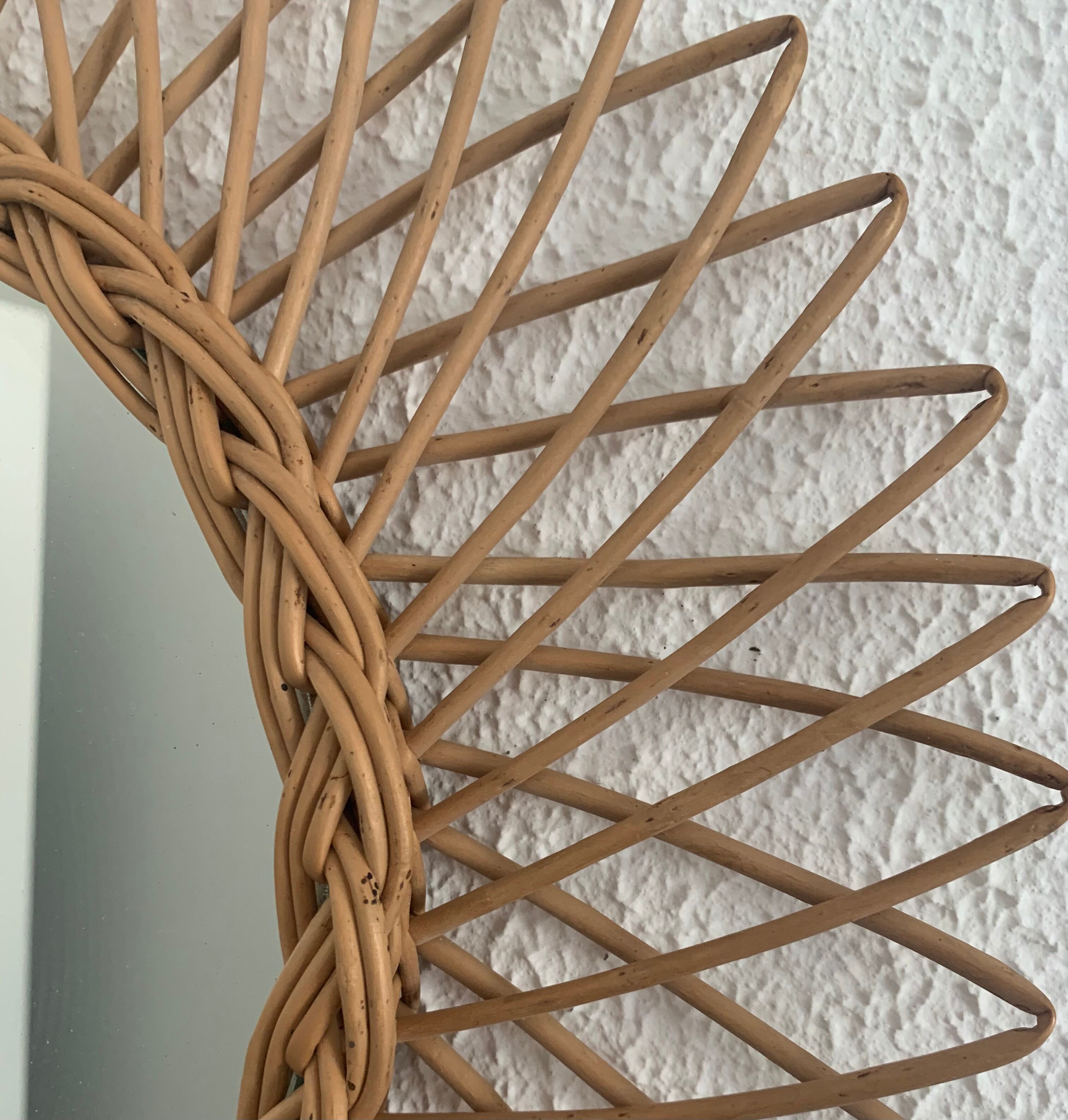 Vintage mirror 1960 sun rattan wicker - 40 cm