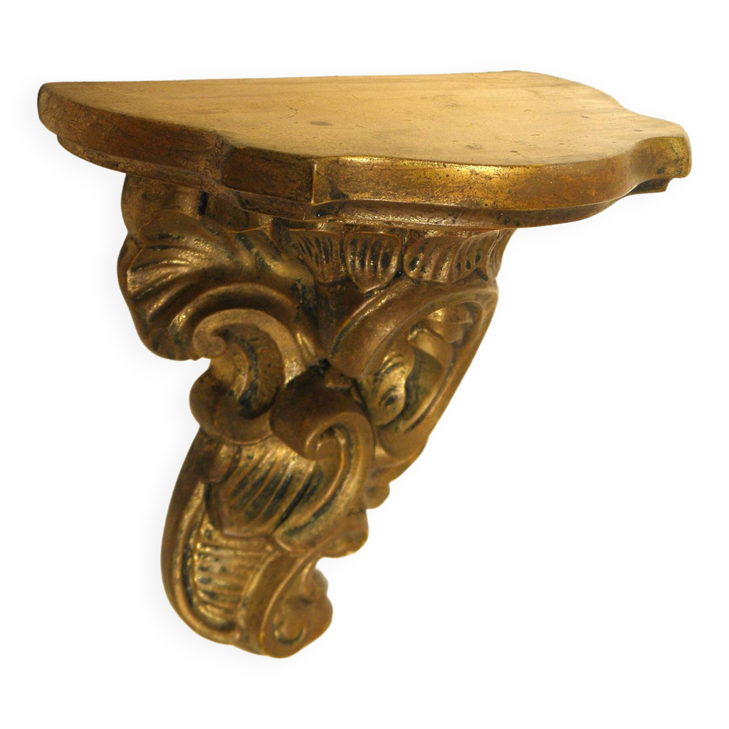 1 Petite console murale en bois peint en vert et doré