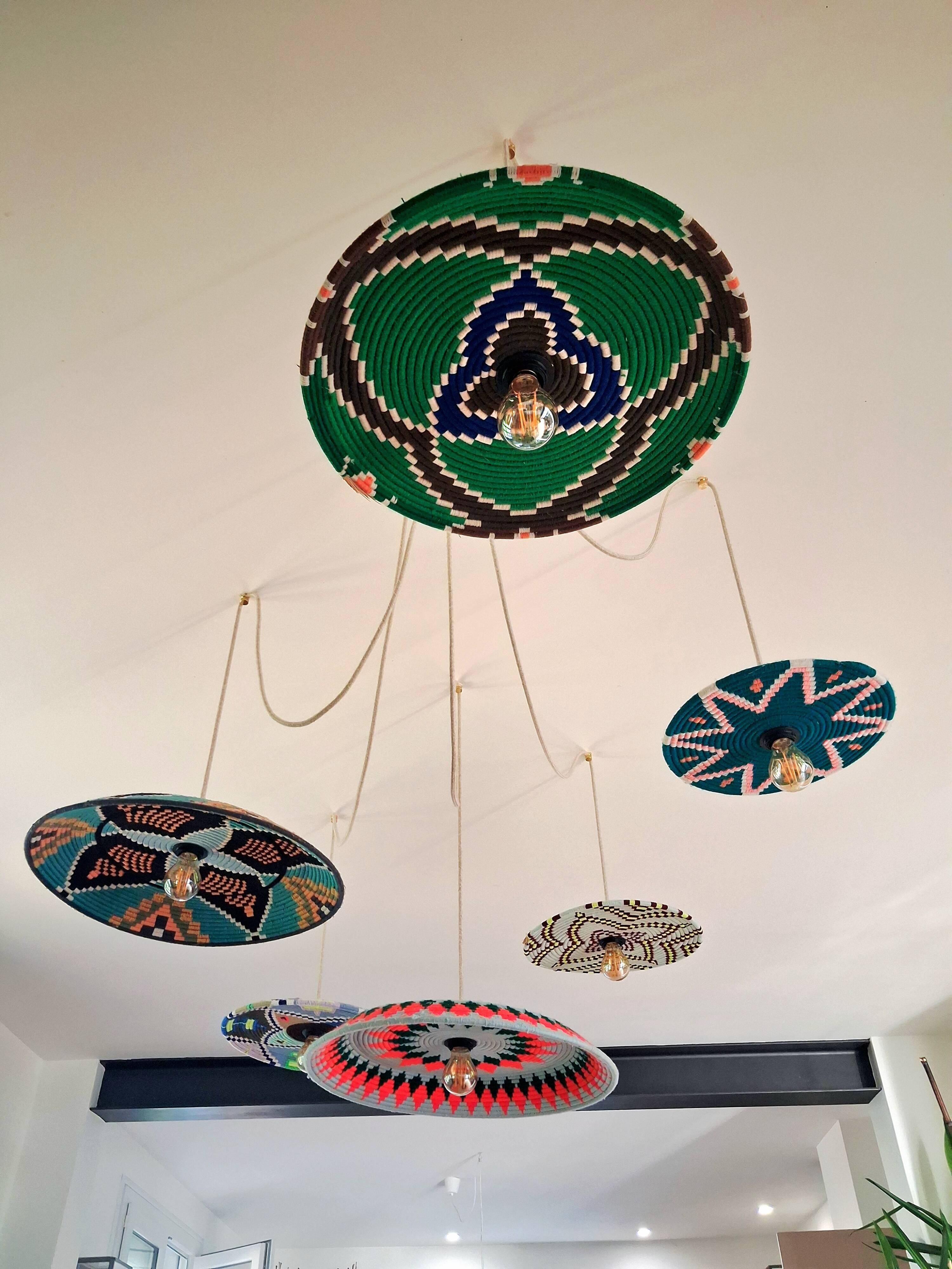 Handcrafted suspension cascade 6 lights "Moroccan Basket"