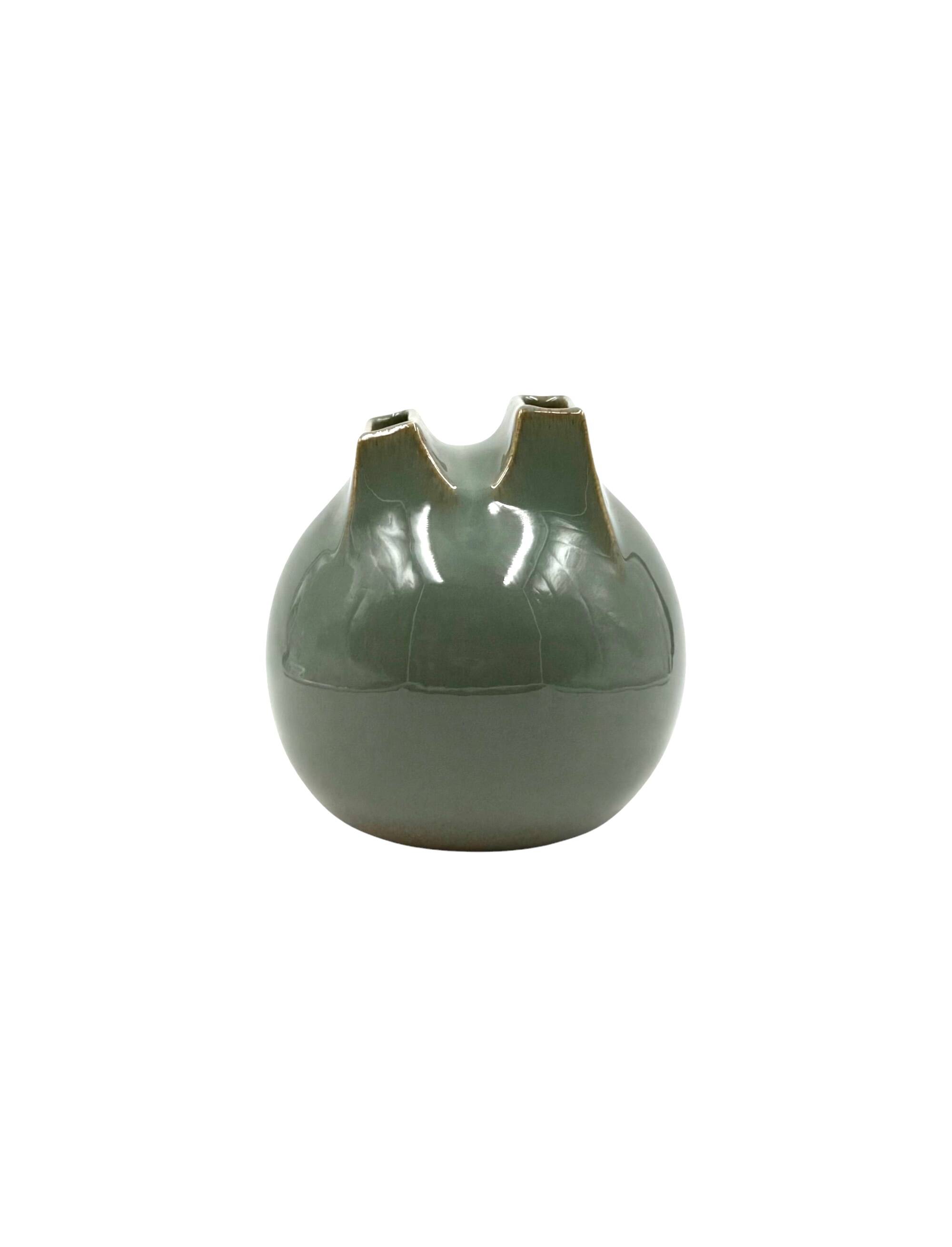 Mid-century Modern green spherical gres vase, Franco Bucci Italy ca. 1970