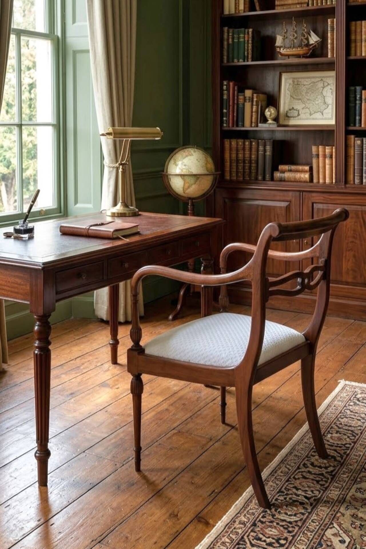 Directoire style armchair in solid wood – Openwork back/rest and sabre legs