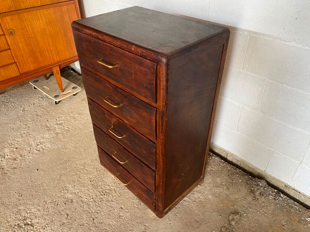 Storage cabinet with 5 drawers in white wood 50s