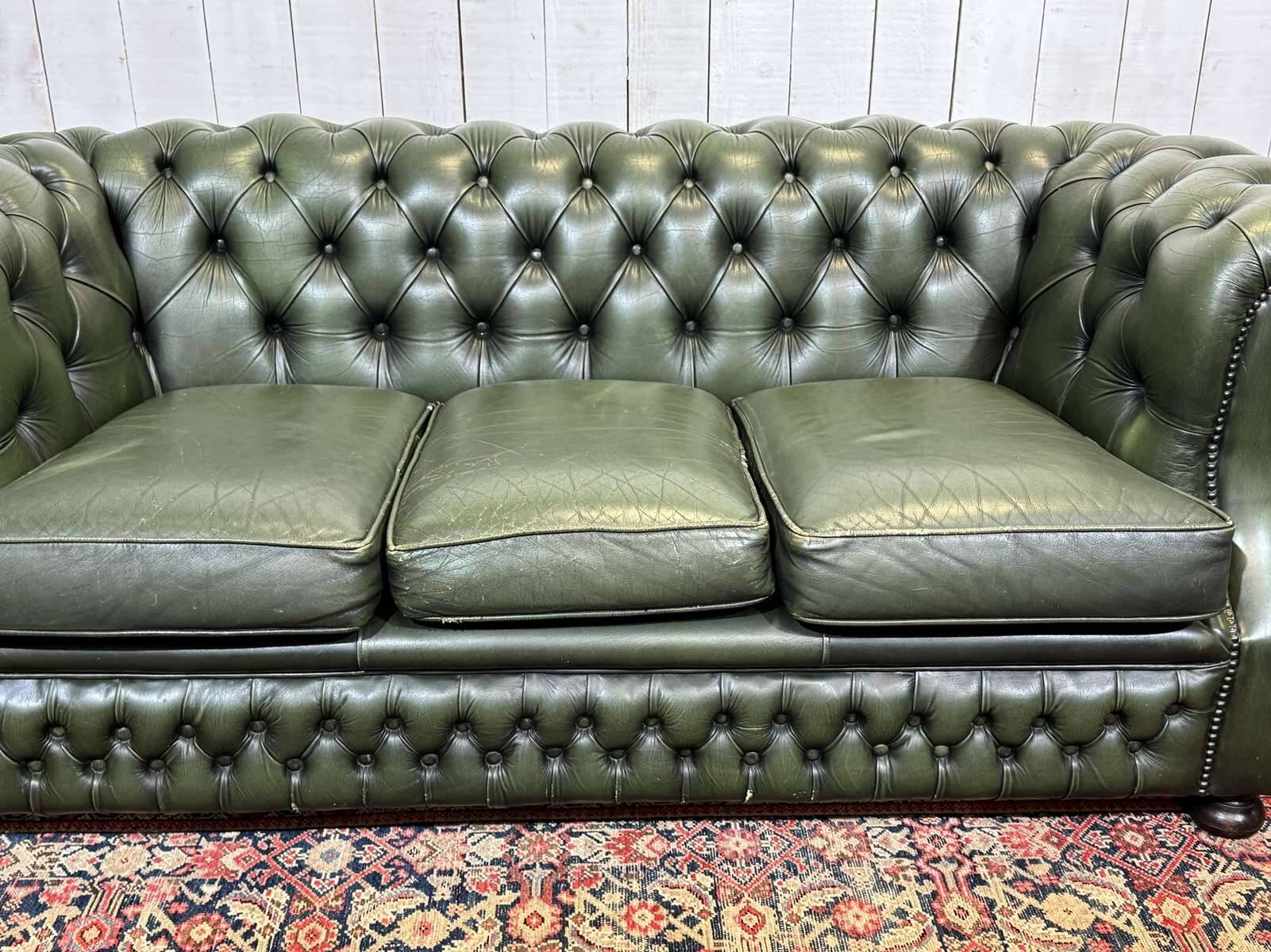 1970s leather Chesterfield three-seater sofa