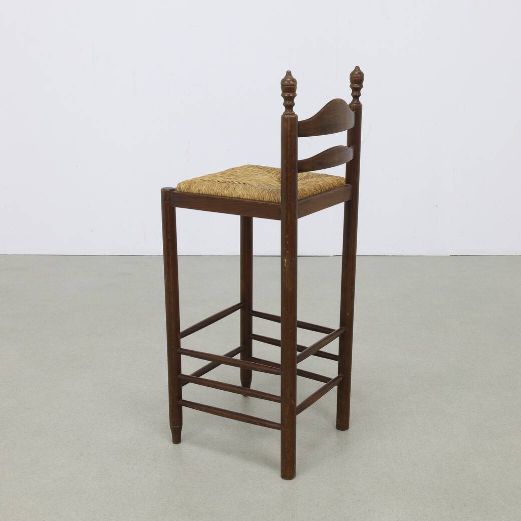 4x Vintage Bar Stool in Wood and Rush, 1970s