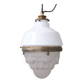 Two Tone Antique Glass and Brass Pendant Light