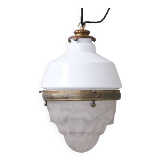 Two Tone Antique Glass and Brass Pendant Light