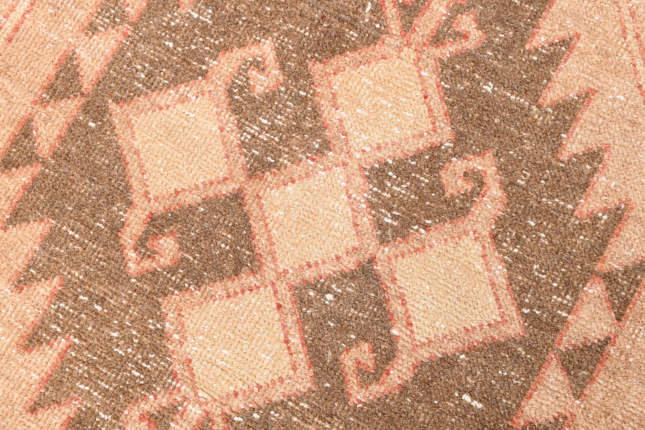 3x11 Faded Pink & Brown Vintage Ruuner, Turkish Wool Runner Rug, 91x328Cm