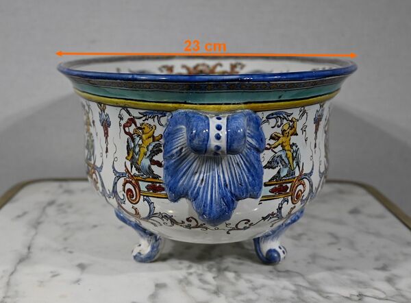Jardinière en faïence de gien, style renaissance – début xxe
