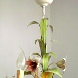 Vintage french 5 arm tied bouquet toleware chandelier pink lily flowers 4264