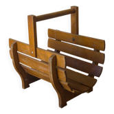 Vintage wooden log holder with curved slats