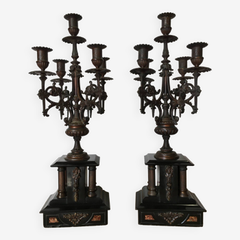 Pair of 5-branched bronze candlesticks from the 19th century