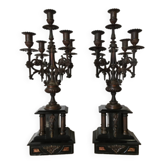 Paire de chandeliers à 5 branches en bronze époque XIX°