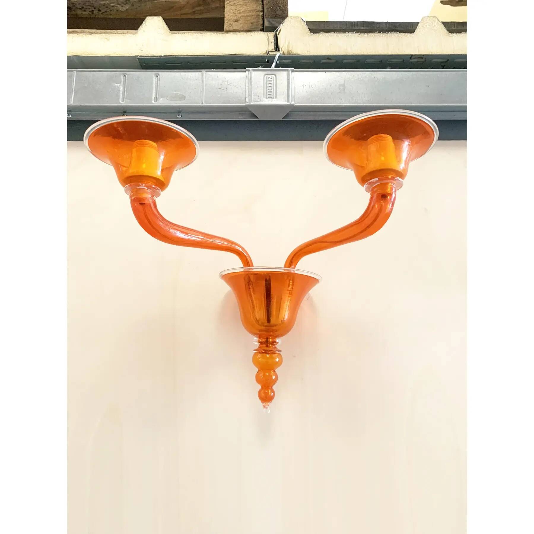 Contemporary Translucent Orange Murano Glass Wall Sconce in Deco’ Style
