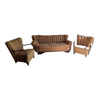 3-seater sofa set and two Scandinavian style armchairs from the 50s.