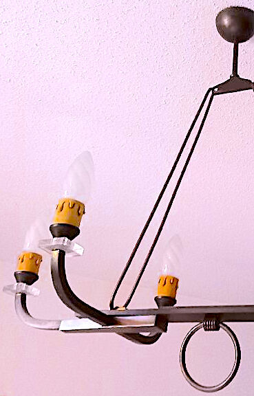 Certified Maison Lunel, bronze chandelier six lights, France mid-century