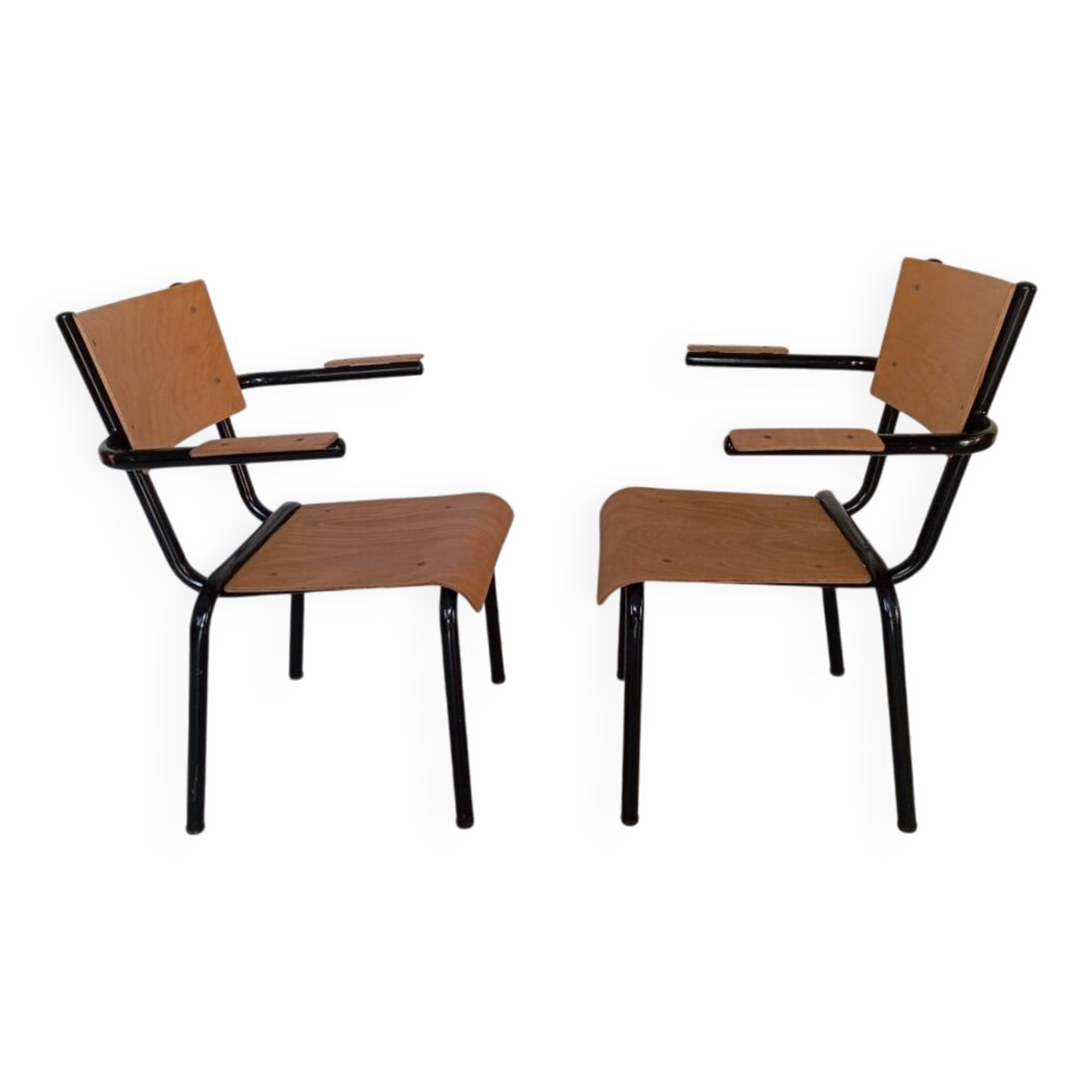 Pair of tubular metal armchairs 1954
