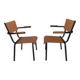 Pair of tubular metal armchairs 1954