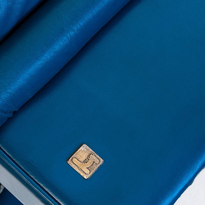 Vintage blue leather armchair and pouf by Nicoletti Salotti - Italy 80s