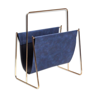 Blue leather magazine holder