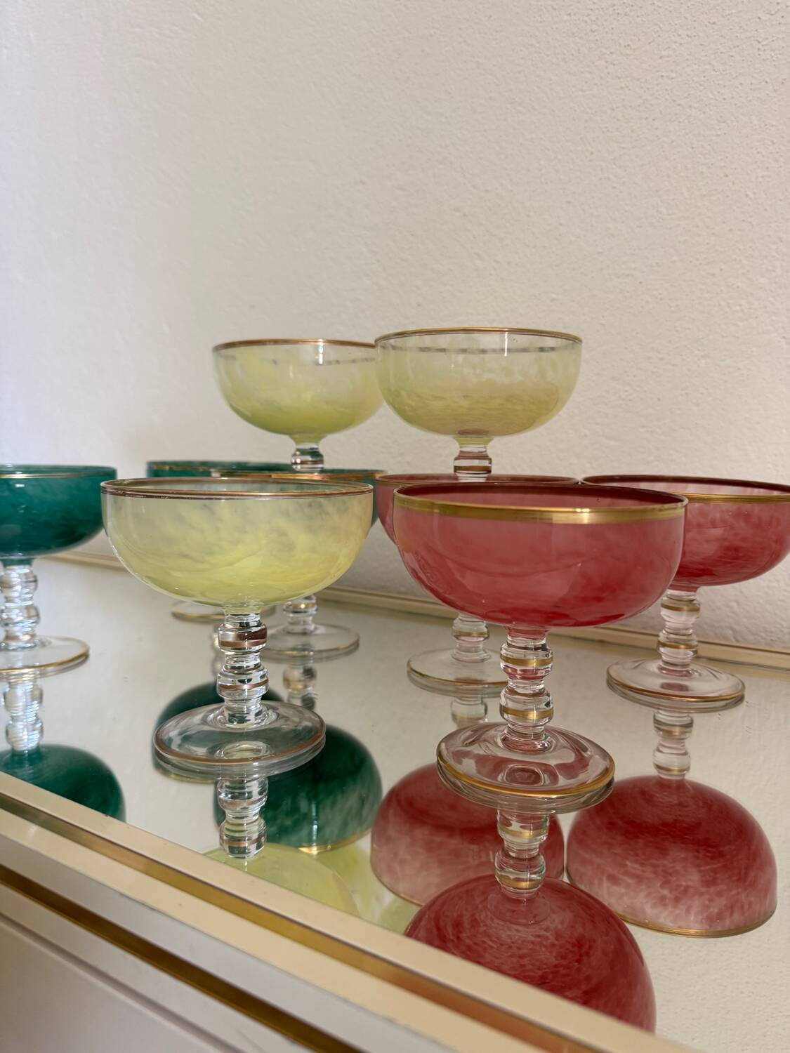 Multi-colored Venetian crystal ice cream cups
