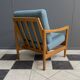 Wood arm chair reupholstered in blue fabric 1960s