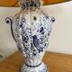 Lampe vintage faïence balustre portugal - décor oiseau bleu